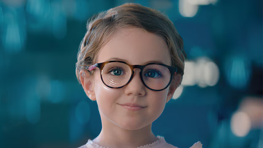 Child wearing Essilor Stellest myopia management glasses at Kresloff Eye Associates